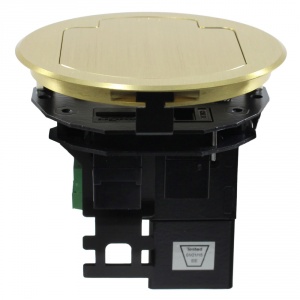 t3-pc1d-brs- 3.5&quot; brass table box with 1 hdmi / 1 hd-15 male / 1- 3.5mm st. audio / 1 data / 1 ac outlet