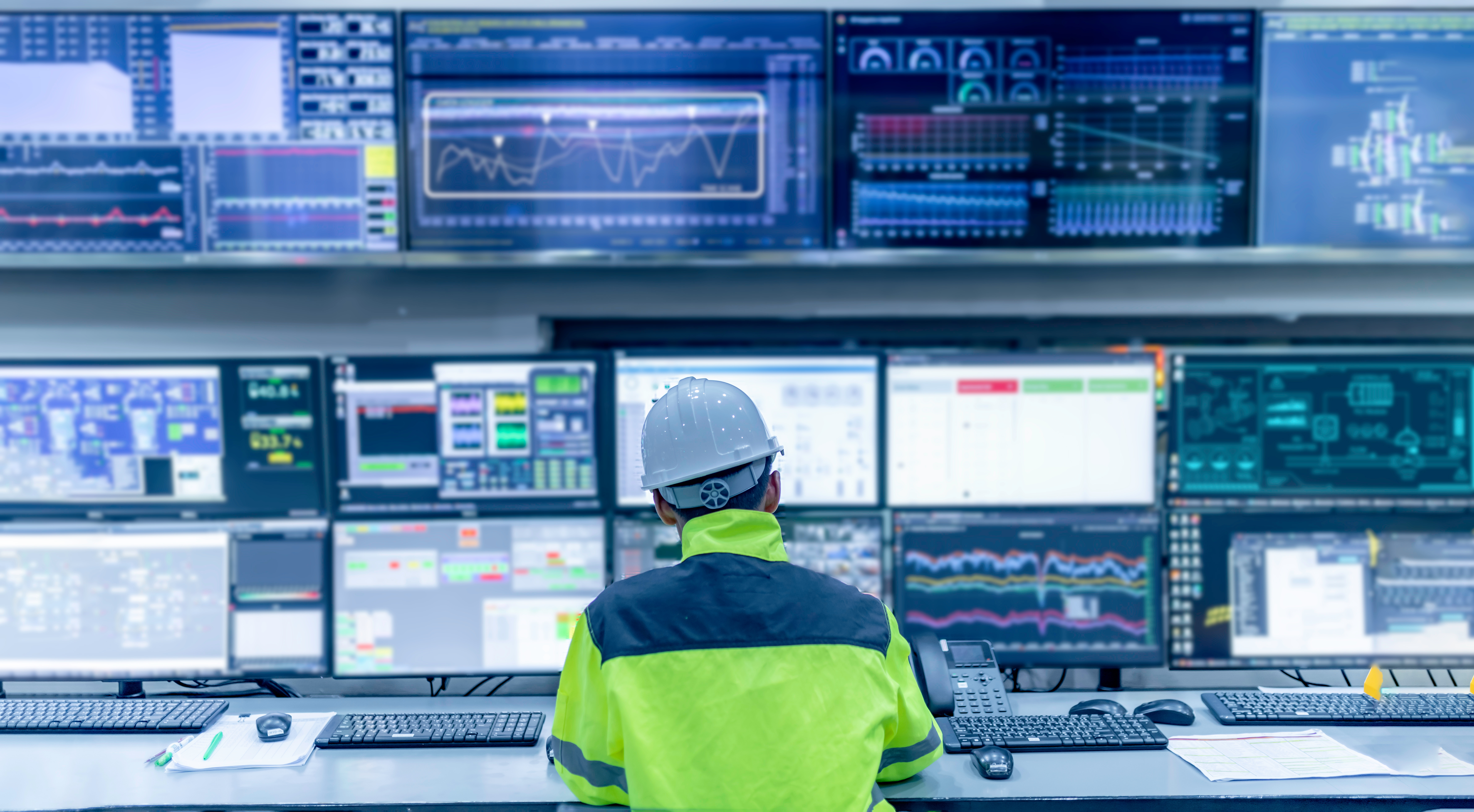 Engineer working at control room,Manager control system,Technician man monitoring program from a lot of monitor
