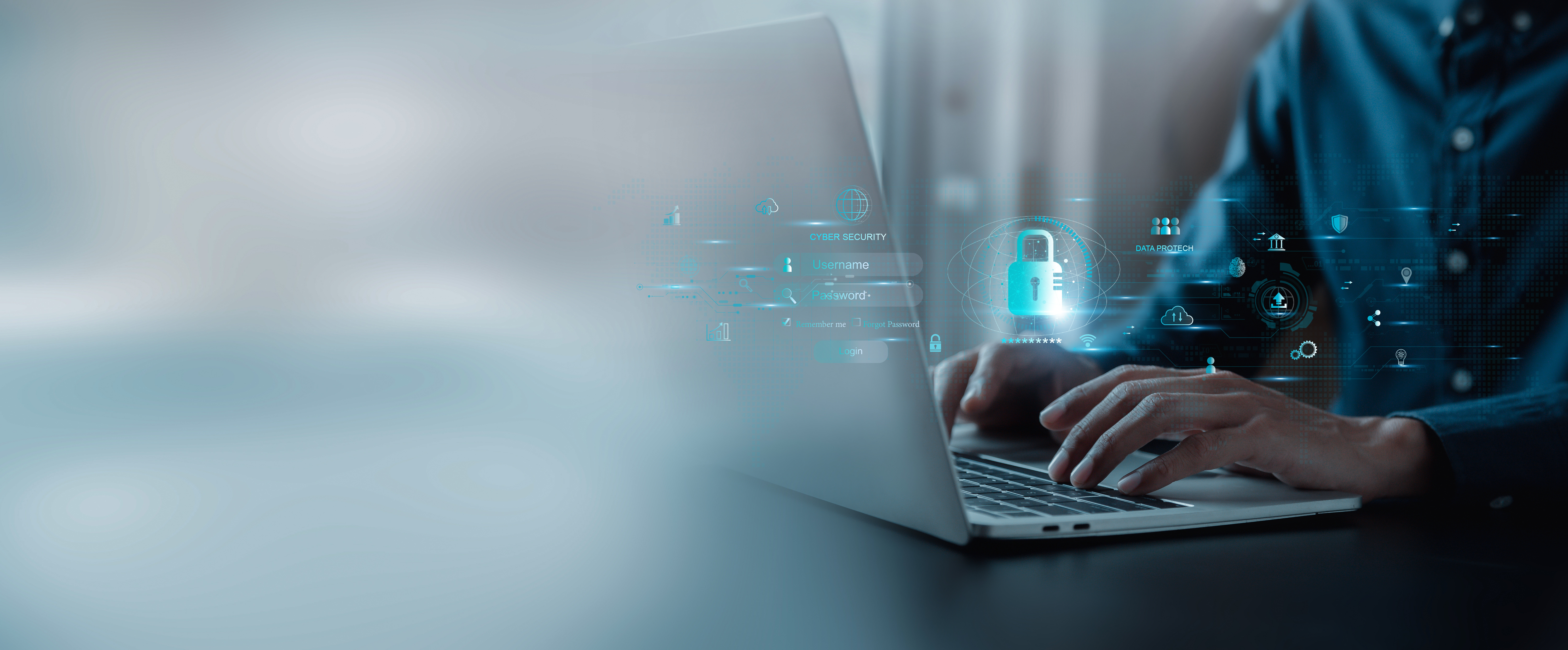 User authentication system with username and password, cybersecurity concept,global network security technology, business people protect personal information. cybersecurity concept.