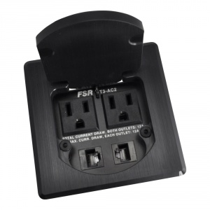 t3-ac2sq-blk- square black table box with 2 data / 2 ac outlets