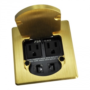 t3-ac2sq-brs- square brass table box with 2 data / 2 ac outlets