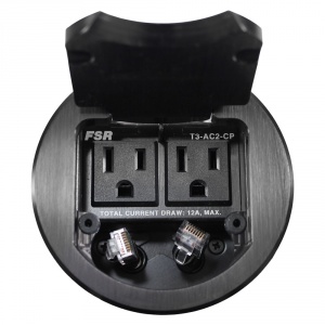 t3-ac2cp-blk- black table box with 2 data / 2 ac outlets, cable pull