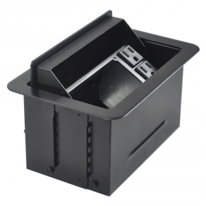 t3u-1-blk- black table box with ac duplex black cover and trim ring