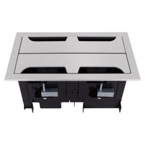 Dual 2 Section Rectangular Table Box with 2 Universal Brackets - Brushed Anodized Aluminum
