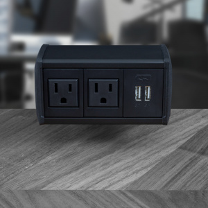 2 AC Outlets and 1 Dual USB-A Charger, Black Housing, Black End Caps, Black inserts