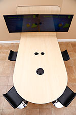 HuddleVU Maple Table Option shown with dual monitors